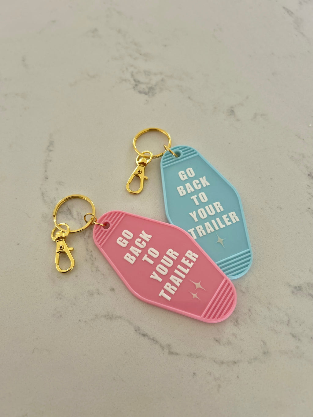 Go Back to Your Trailer Motel Keychain